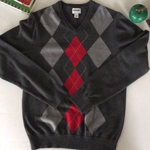 Old navy 100% cotton argyle v-neck sweater S EUC